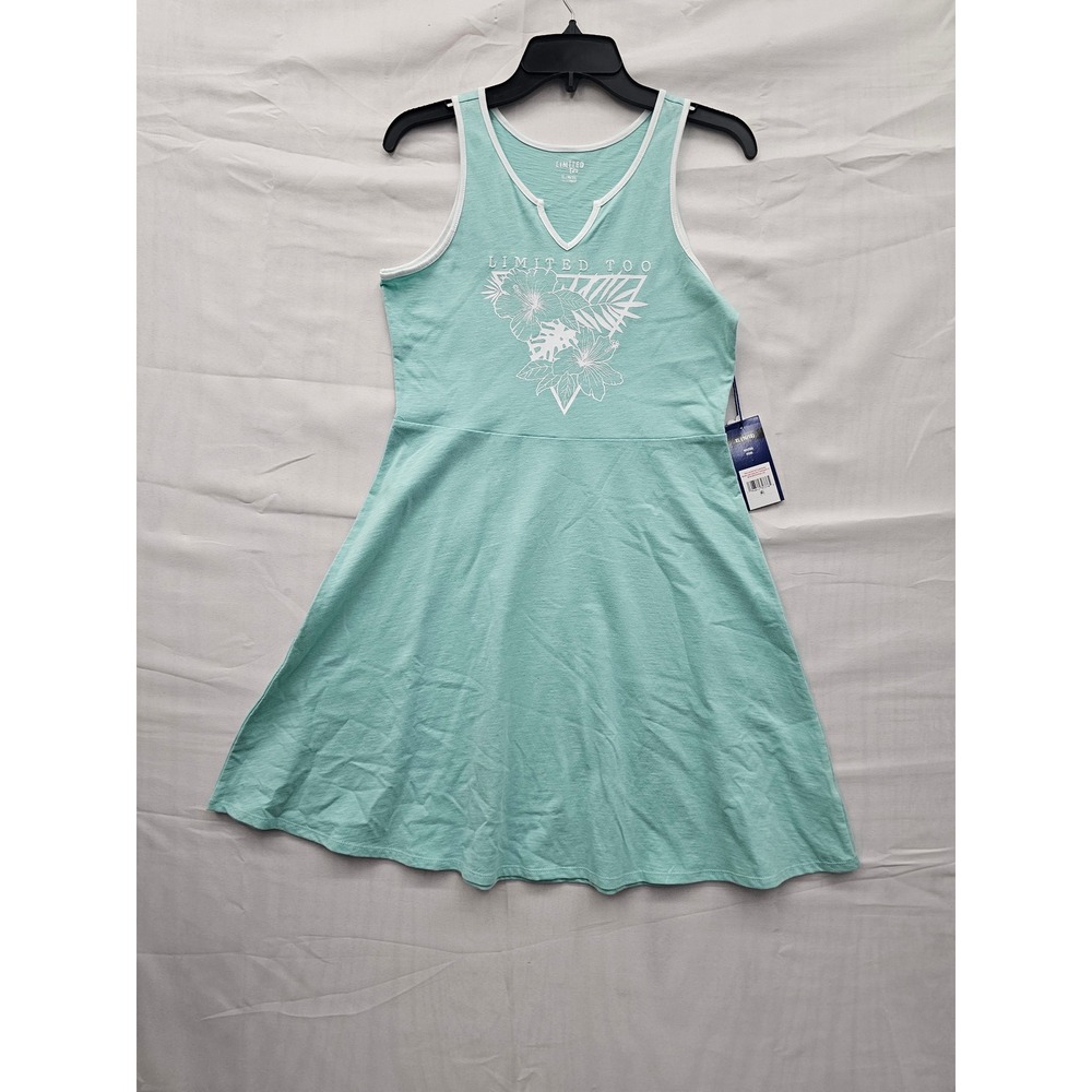 Limited Too Girls Sleeveless Fit Flare Dress Green Cotton Casual Size XL 16/18